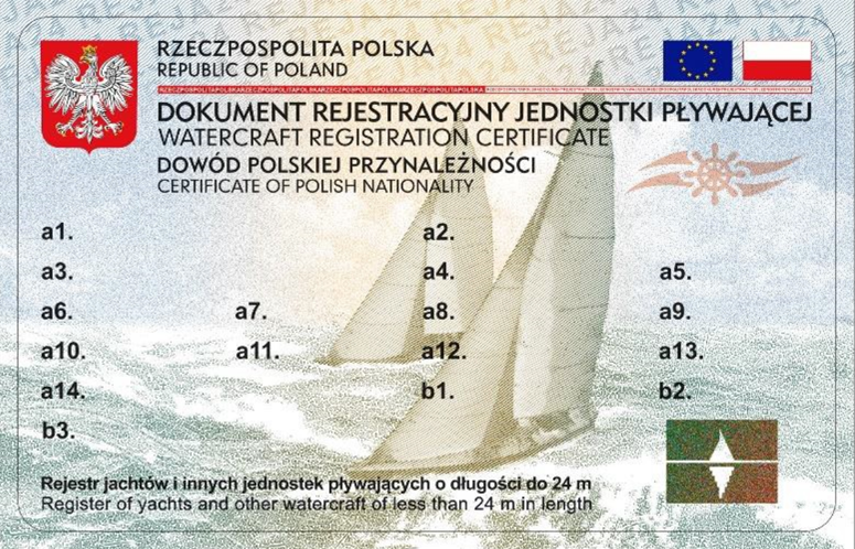 dokument rejestracyjny łodzi - przód