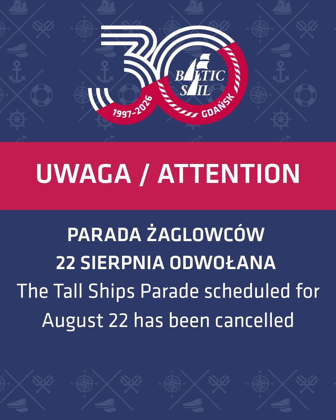 komunikat - odwołana parada żaglowców