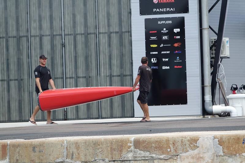 A 2.7 metre bow section is carried from Softbank Team Japan to Oracle Team USA. In the 2017 AC50 bow sections also had to be constructed in the country of the club, while the rest of the AC50 was built in New Zealand for several teams.