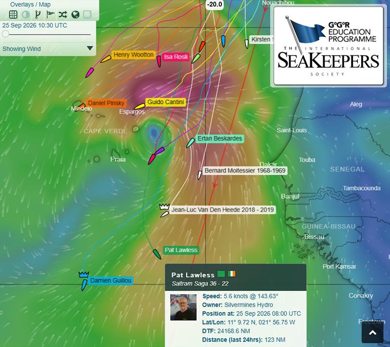 A snapshot of the race as it unfolds. This YB Tracker screenshot illustrates the fleet positions, routes and wind conditions featured in Don McIntyre's daily GGR2026 tracker reports on YouTube and Facebook