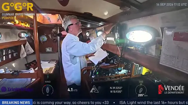 Alone at sea, with world watching. Gunnar Christensen attends to life below deck aboard POMPOEN in this GGR Window LIVE image. The one-way broadcasts reveal everyday routines behind the race, bringing sailors' world ashore while preserving outside world