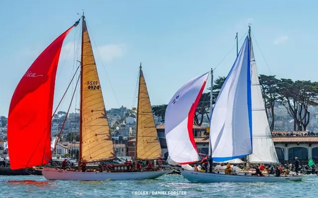 Hurrica and Wiletie finishing in front of the StFYC clubhouse - Rolex Big Boat Series 2026