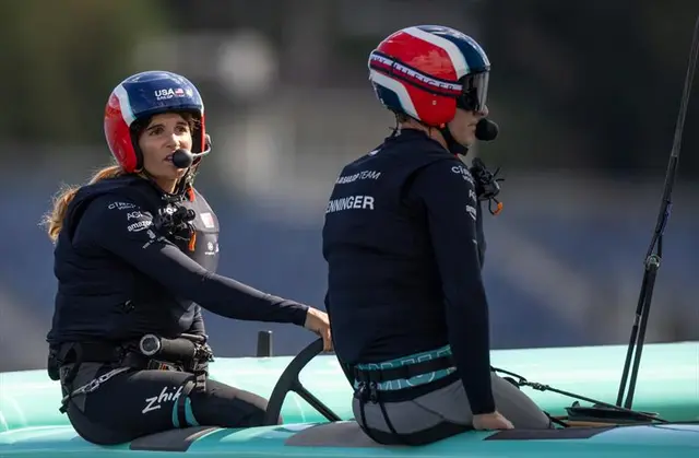 Martine Grael, interim driver of United States SailGP Team, alongside Michael Menninger, wing trimmer of the US SailGP team - Switzerland Sail Grand Prix - September 2026