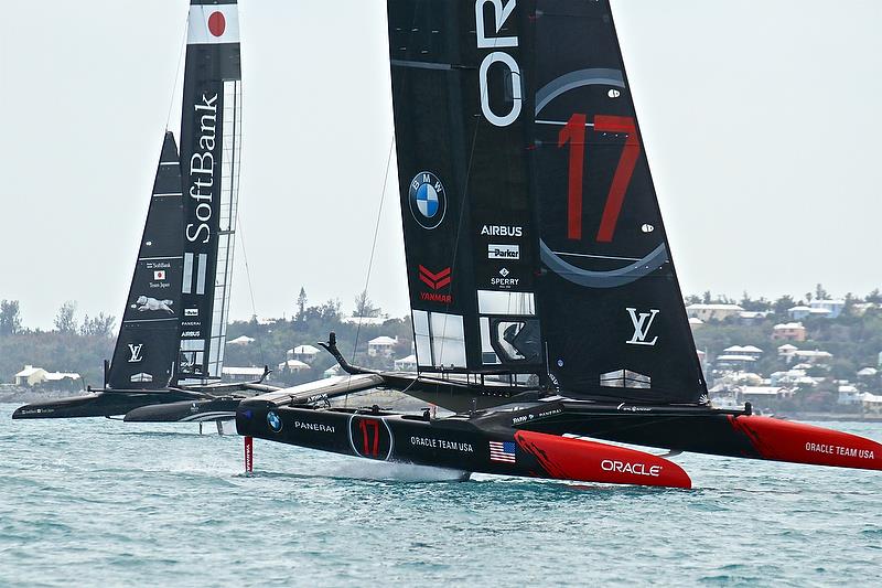 Oracle Team USA and Softbank Team Japan were the first to have a Challenger/Defender design and development partnership in the 2017 America' Cup in Bermuda.