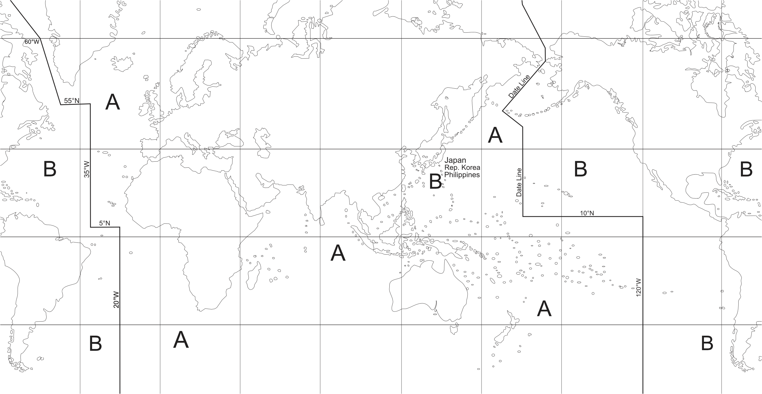Regiony A i B systemu IALA. Europa, w tym Polska, leży w Regionie A; obie Ameryki, Japonia, Korea Południowa i Filipiny w Regionie B. Fot. materiały prasowe