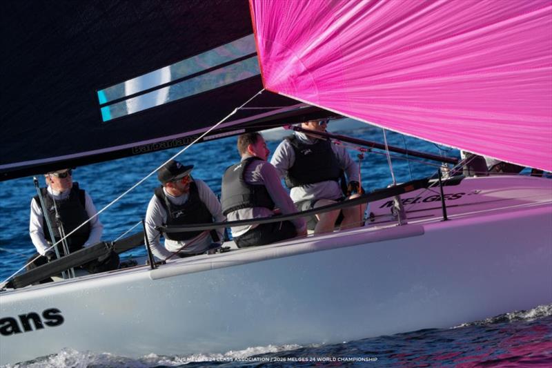 Team Barbarians (GBR) by Stuart Simpson, with Bernard Fitzpatrick, Sam Hunt, Mark Hassett and Fred Kemp currently third in the Corinthian ranking after Day 4 of the Melges 24 World Championship 2026