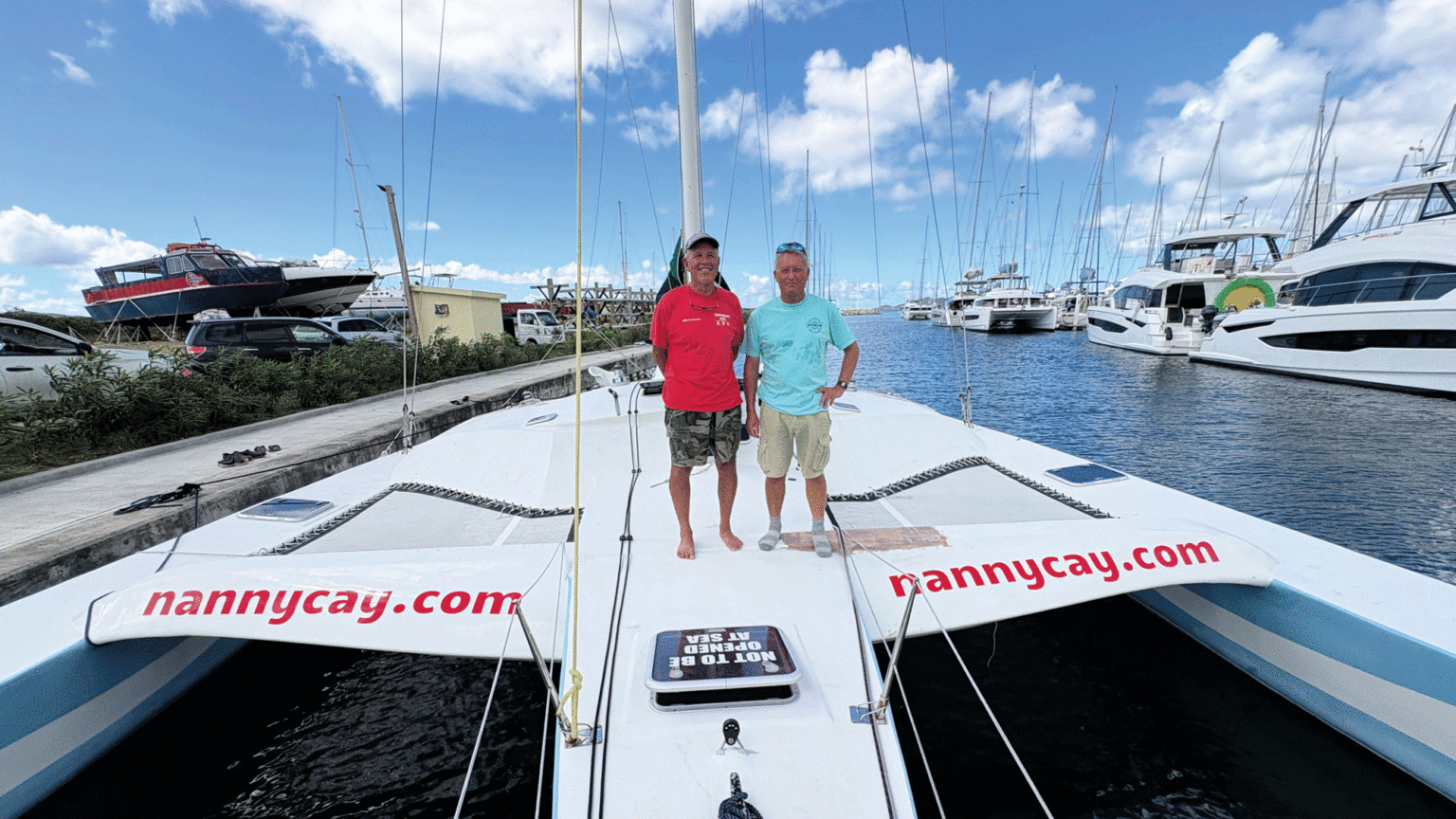 The rebuilt boat back on her pontoon in Nanny Cay.