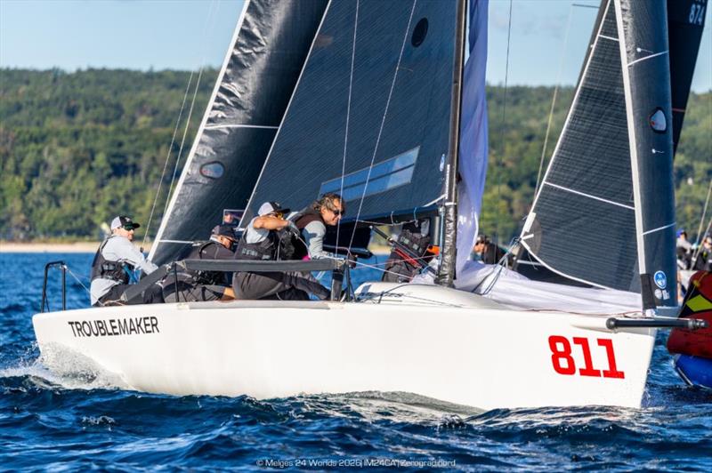 Troublemaker (USA) by Eddie Gary with Steve Liebel, John Goller, Curtis Woodworth and Kathryn Booker is currently third in the Corinthian ranking after Day 4 of the Melges 24 World Championship 2026