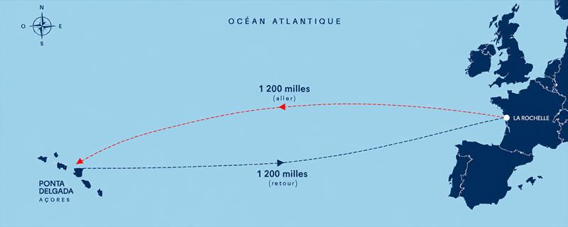 Mapa trasy La Boucle des Açores: po 1200 mil z La Rochelle do Ponta Delgada i z powrotem