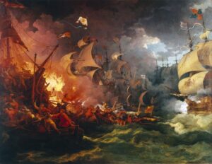 bitwy morskie Klęska Wielkiej Armady. Philip James de Loutherbourg/Wikipedia.