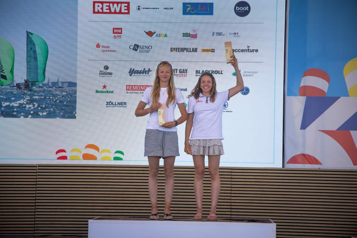 Blanka Sójkowska i Julia Nagórska na podium Pucharu Europy klasy 29er podczas Kieler Woche 2026